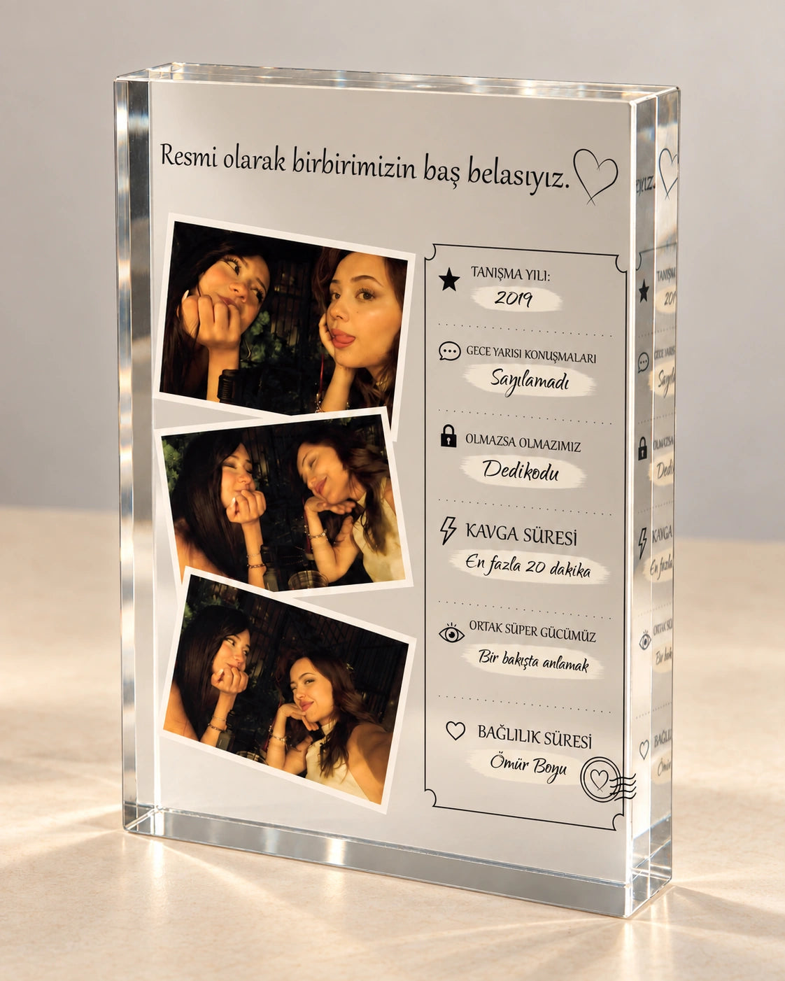 Baş Belasına Özel 3 Fotoğraflı Cam Blok