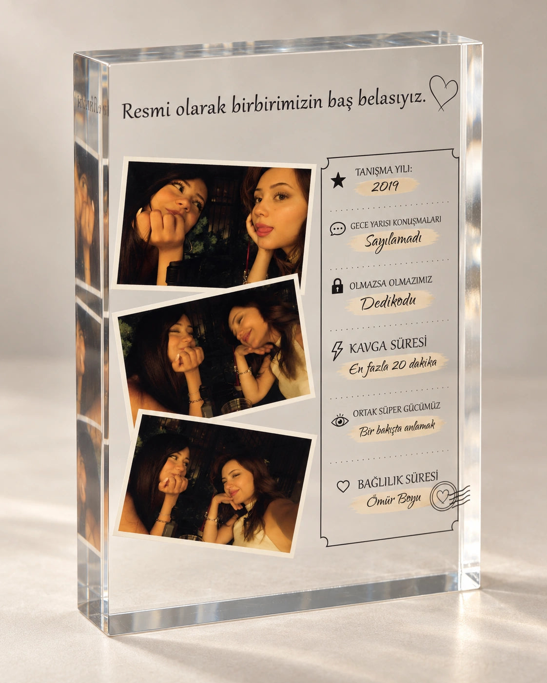 Baş Belasına Özel 3 Fotoğraflı Cam Blok