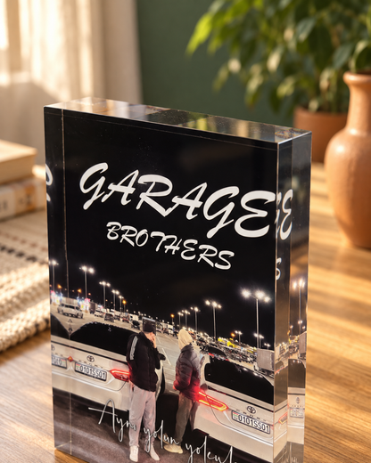 Garage Brothers cam blok – üst açı, 2 cm kalınlık ve parlak kenar detayı