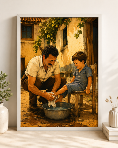 🖤 Babam ve Ben – Kişiye Özel Nostaljik Karikatür Tablo