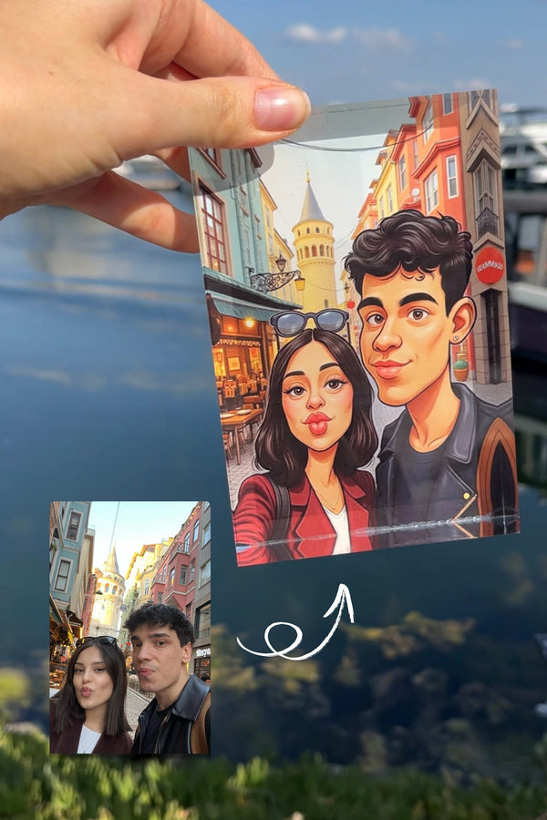 📸 Bir Fotoğraf, 😄 Bin Gülüş – ✍️ Karikatür Çift Portresi 💑🖼️