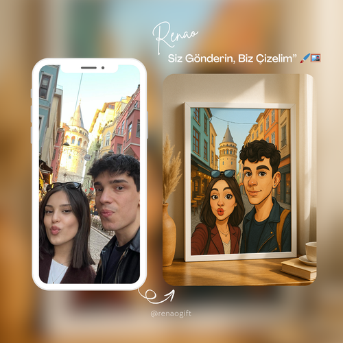 Kişiye Özel Karikatür Çift Tablosu 🖼️💛