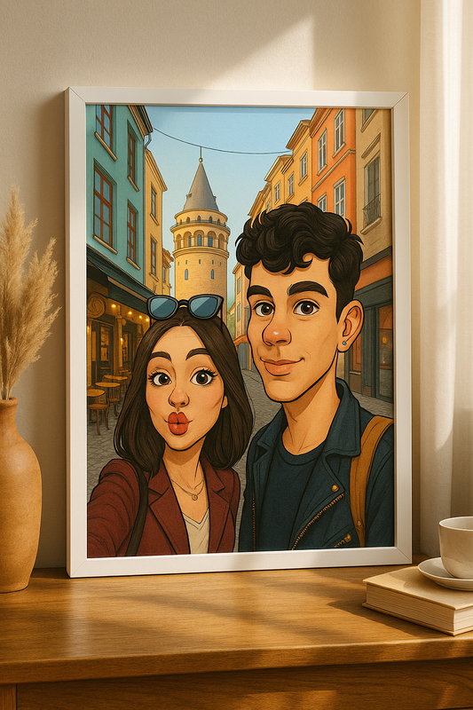 Kişiye Özel Karikatür Çift Tablosu 🖼️💛